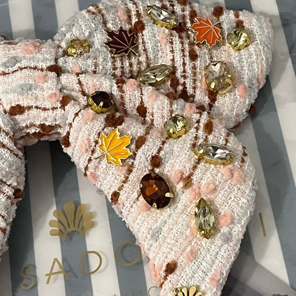 LELE SADOUGHI AUTUMN BOUCLE FALLING LEAVES CRYSTAL BOW BARRETTE